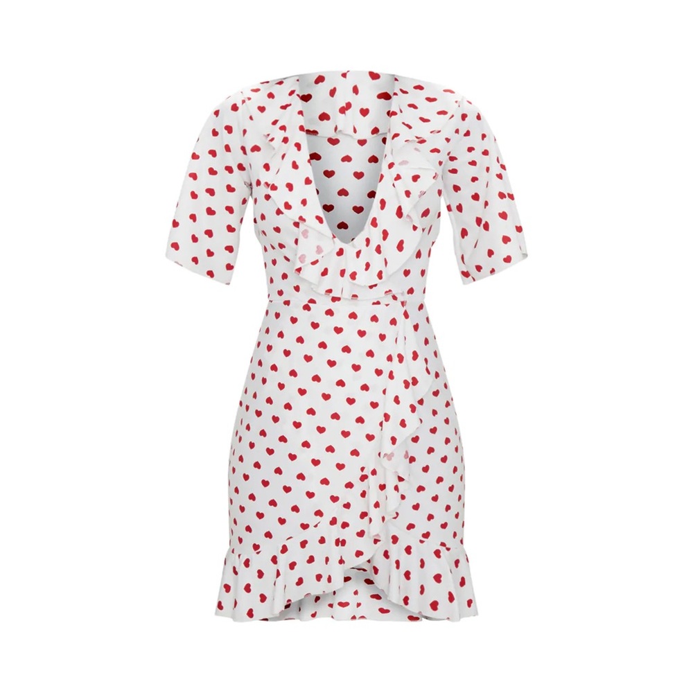 NWT PrettyLittleThing Heart Print Frill Tea Dress